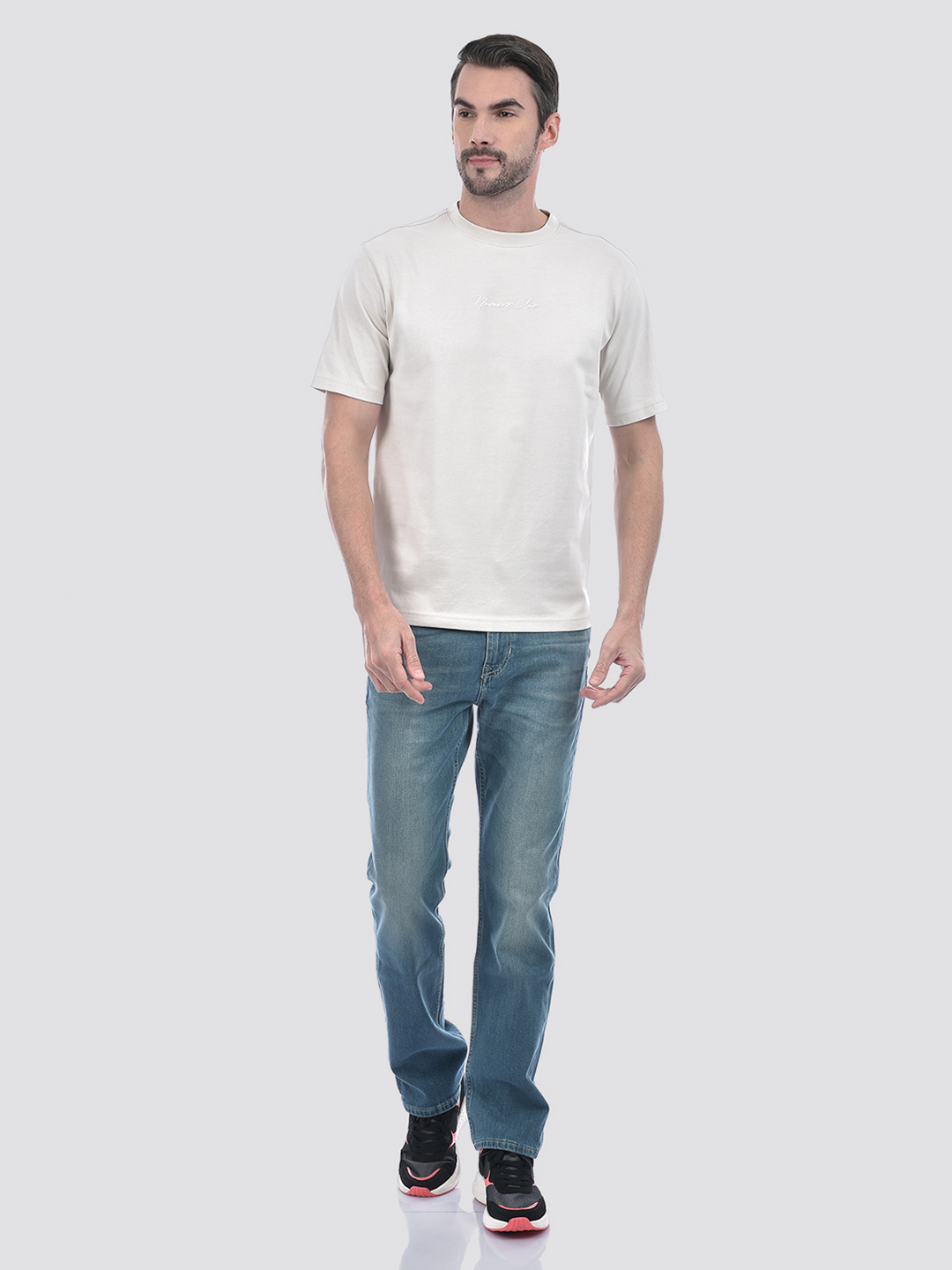 Numero Uno Men's Half Sleeve Regular Fit Off White Round Neck T-Shirt